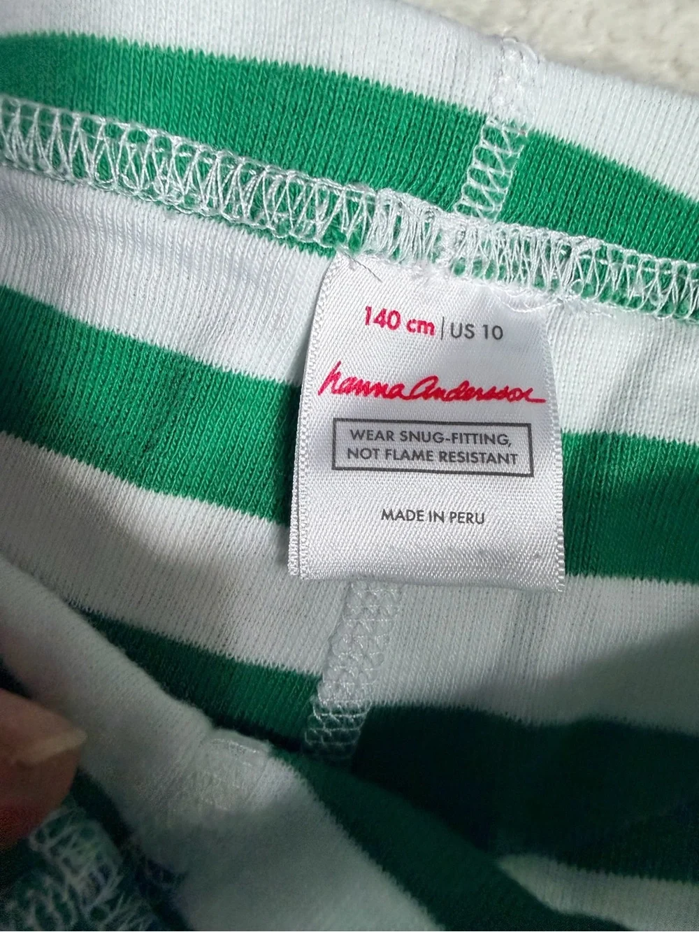 Hanna Andersson Green & White Holiday Stripes Pajama Set | Size 10